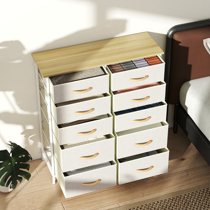 Fabric Chest of Drawers, 10 Drawer Dresser for Bedroom, Beige