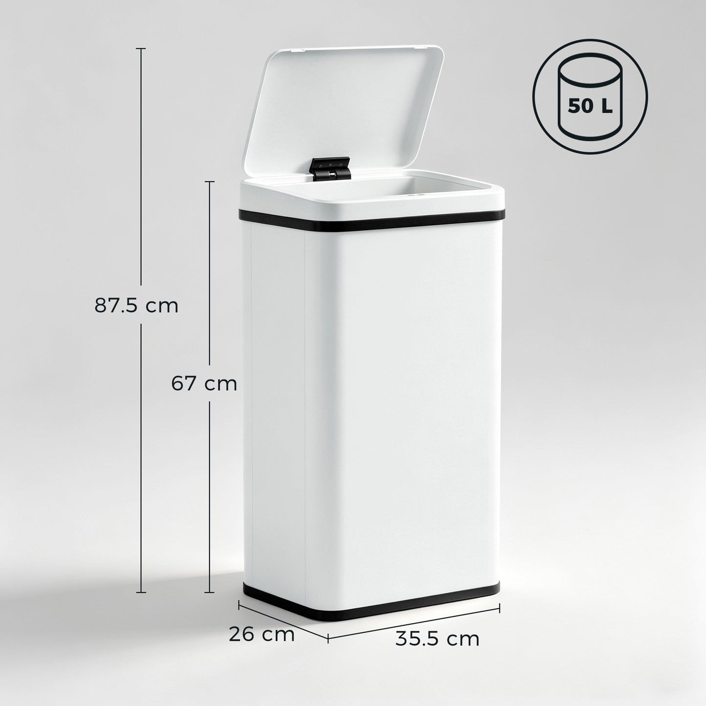 50L Sensor Bin with Quiet Soft-Close Lid, Automatic Touchless Motion Sensor Kitchen Bin with Fingerprint Resistant Stainless Steel for Hygienic Gyms, Home Office Use, White