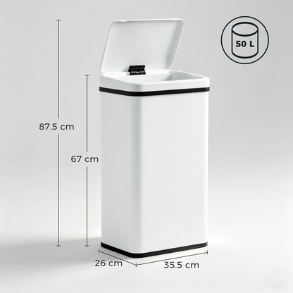 50L Sensor Bin with Quiet Soft-Close Lid, Automatic Touchless Motion Sensor Kitchen Bin with Fingerprint Resistant Stainless Steel for Hygienic Gyms, Home Office Use, White