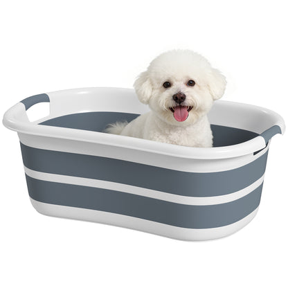 27L Dog Bath Tub Foldable Pet Bathtub with Drain Hole Grey