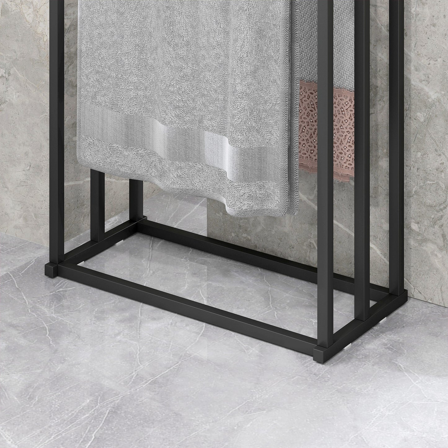 Freestanding Towel Rack, Steel Towel Rail Holder with 3 Bars, Space Saving for Home, Bathroom, 45 x 21.5 x 85 cm, Black
