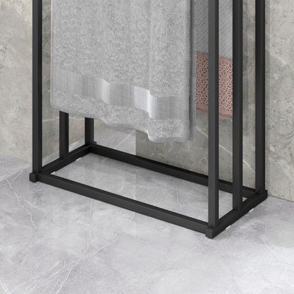 Freestanding Towel Rack, Steel Towel Rail Holder with 3 Bars, Space Saving for Home, Bathroom, 45 x 21.5 x 85 cm, Black