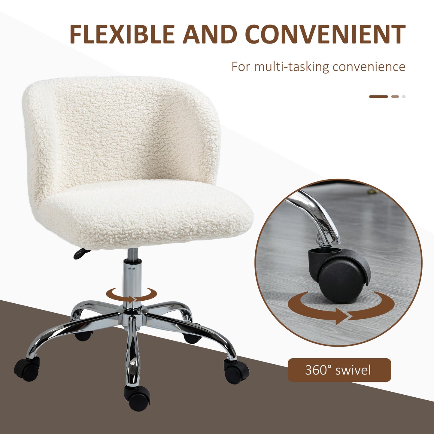 Office Chair, Swivel Chair with Adjustable Height and Wheels, White