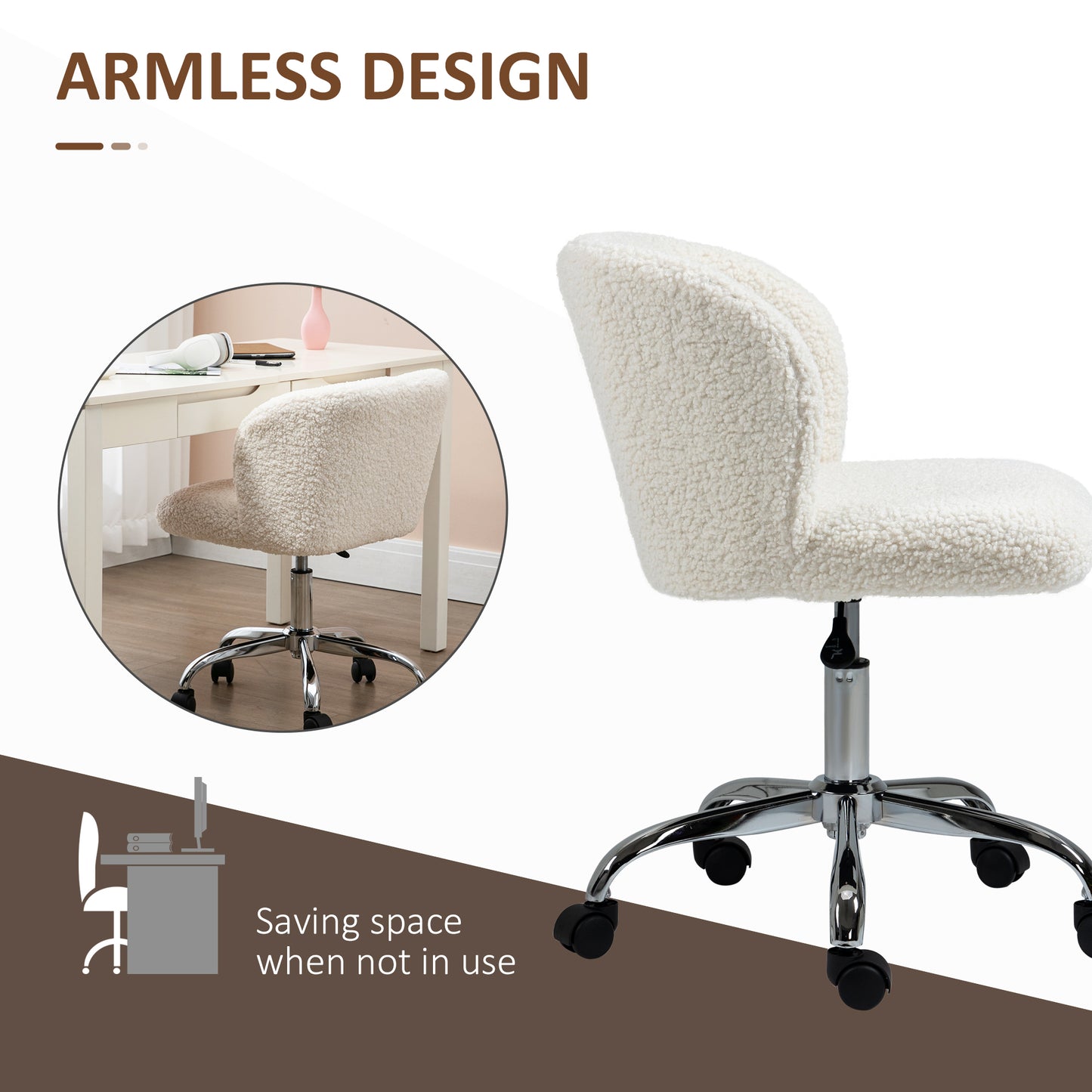 Office Chair, Swivel Chair with Adjustable Height and Wheels, White