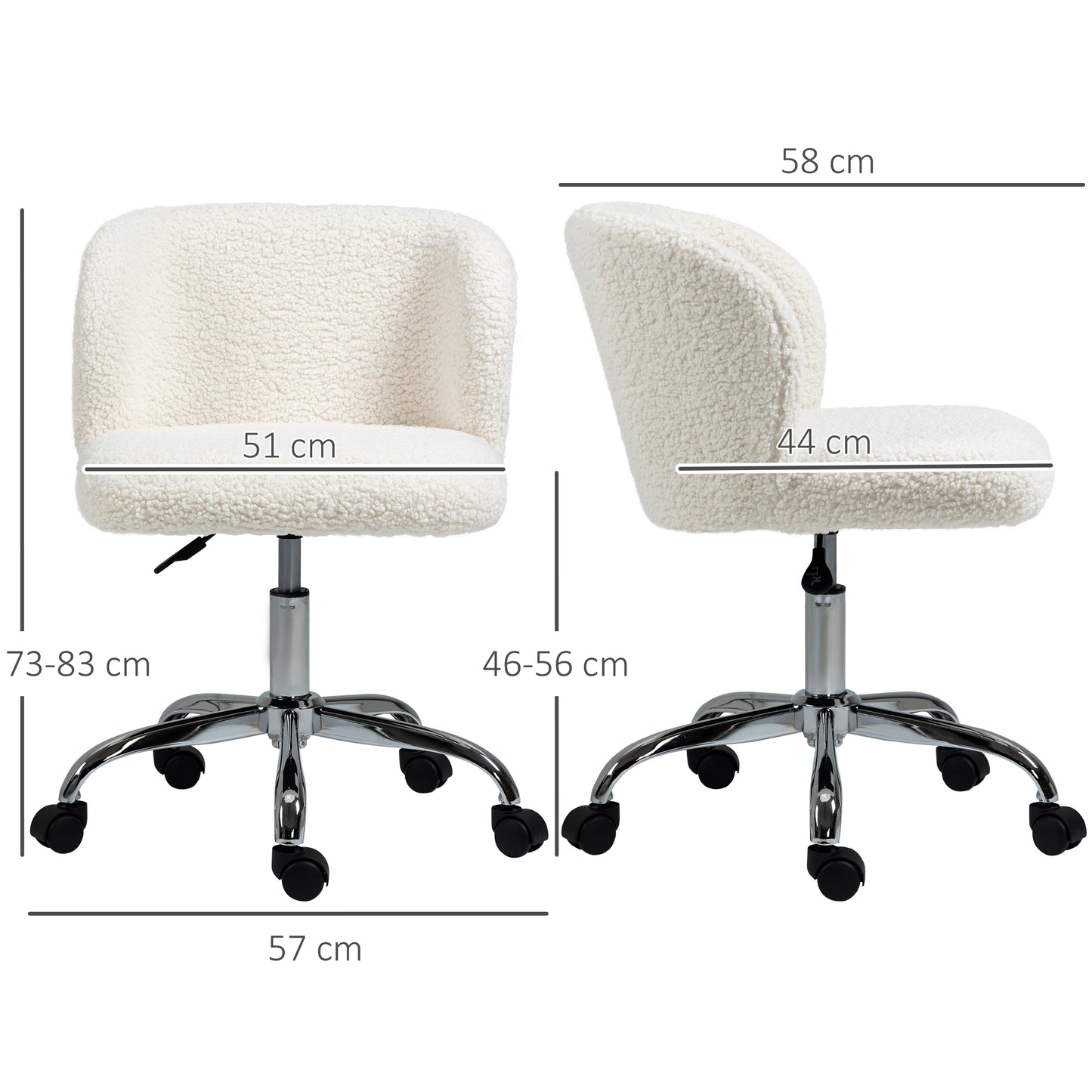Office Chair, Swivel Chair with Adjustable Height and Wheels, White