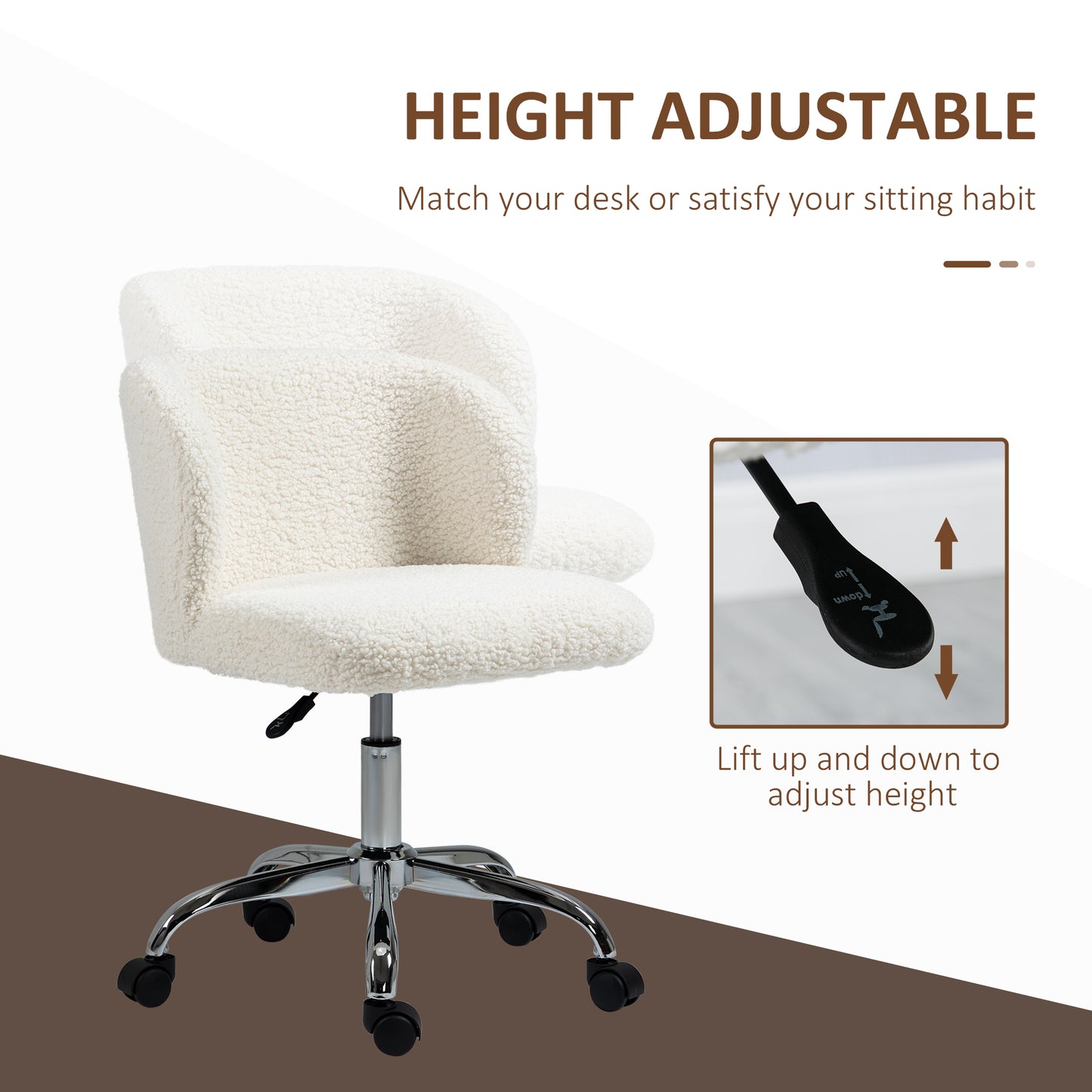 Office Chair, Swivel Chair with Adjustable Height and Wheels, White