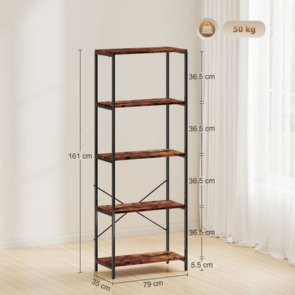 Industrial Bookshelf, Freestanding Bookcase, Rustic Brown and Black