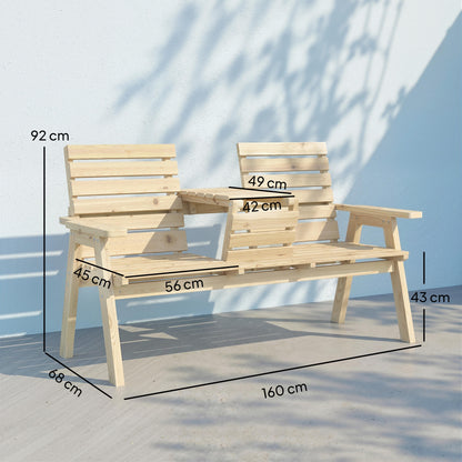 Convertable 3-Seater Wood Bench Table Garden w/ Armrests Natural