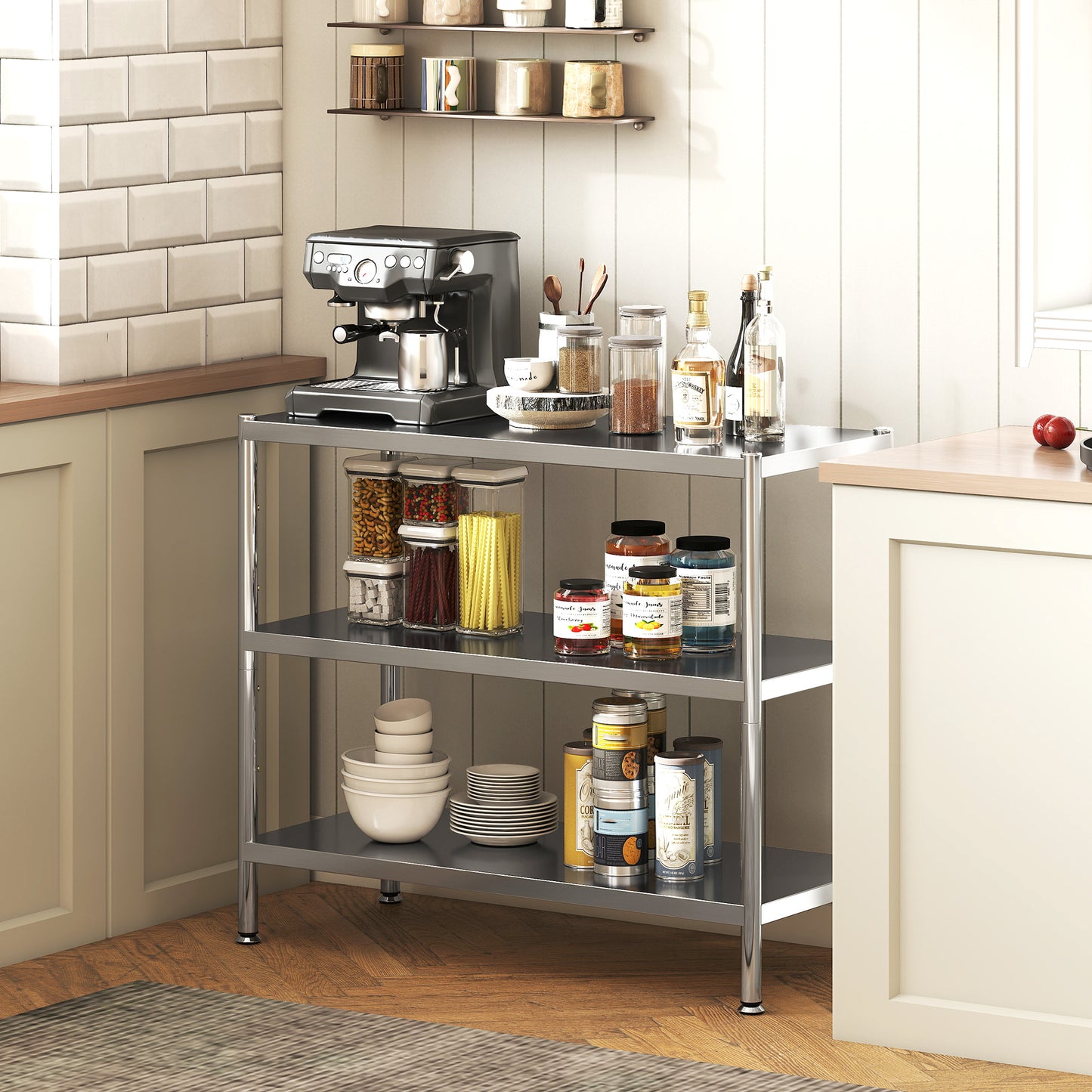 3-Tier Stainless Steel Bakers Rack, Microwave Stand for Small Spaces