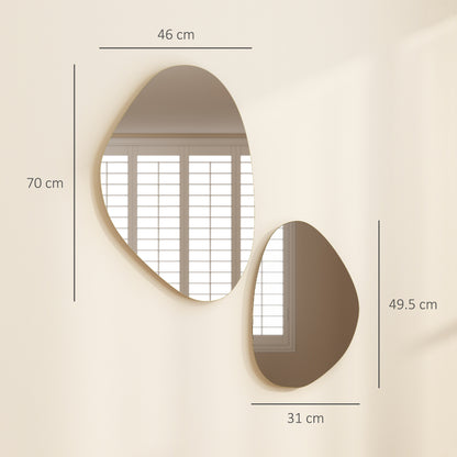 Pebble-Shaped Decorative Mirror, Set of 2 Wall Mirror, Gold Tone