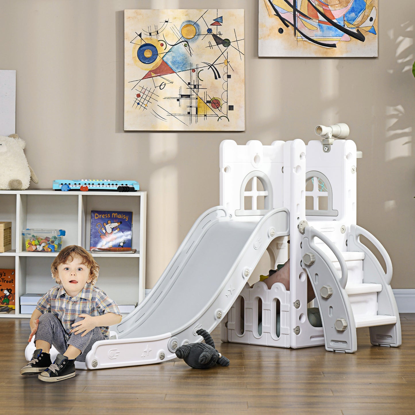 4 in 1 Kids Slide for Indoor Use, for Toddlers 1-3 Years, Grey