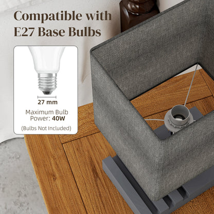 Table Lamp with 3 Slots, Bedside Lamp with Solid Wood Base, Grey