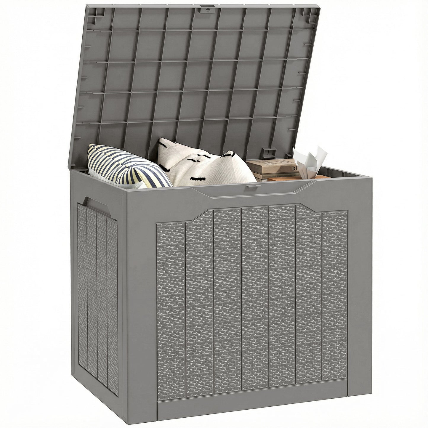 93L Plastic Garden Storage Box, Storage Container w/ Handles Khaki