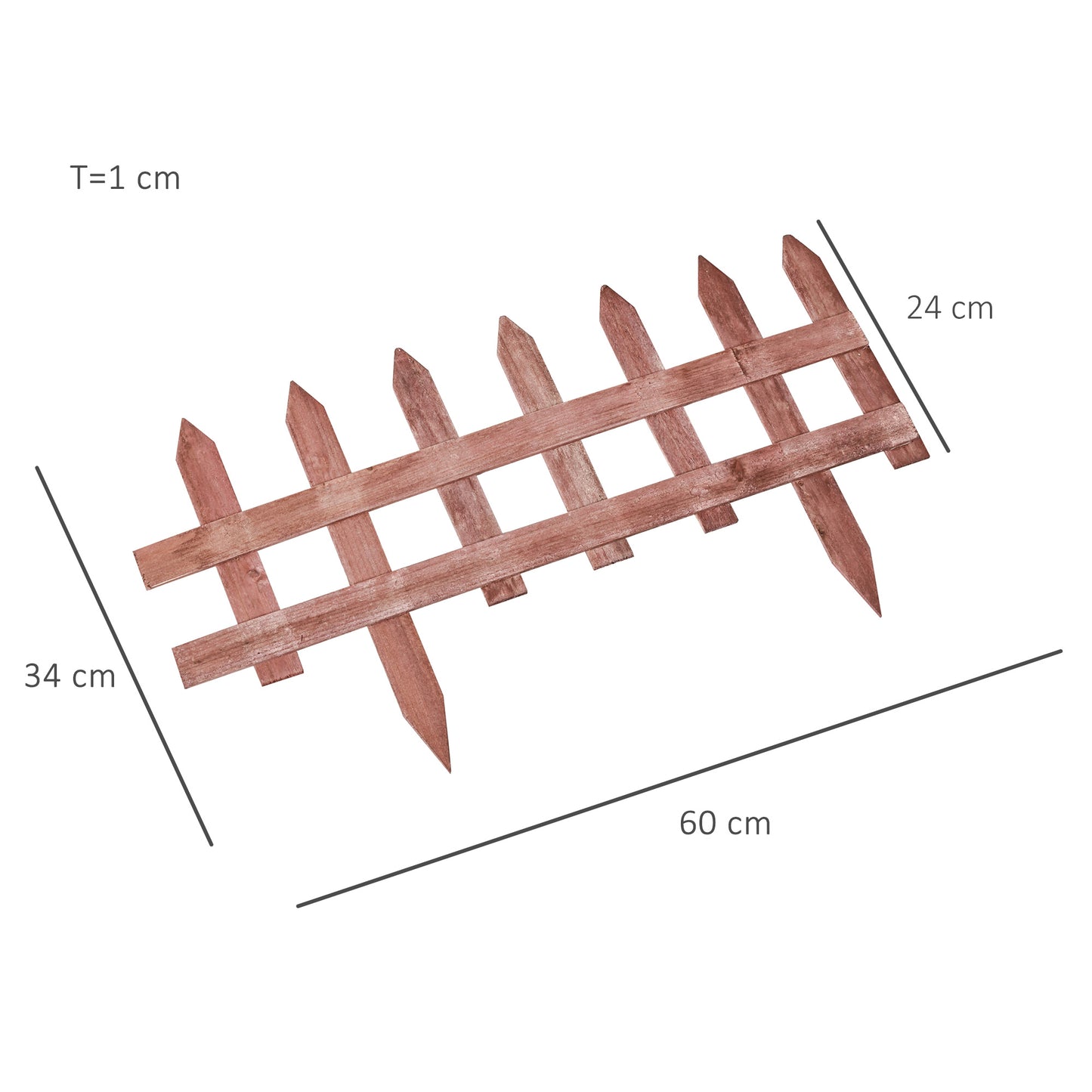 Pack of 12 Wooden Plant Border Fence Garden Fixed Picket Fence Brown