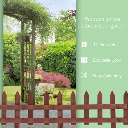 Pack of 12 Wooden Plant Border Fence Garden Fixed Picket Fence Brown