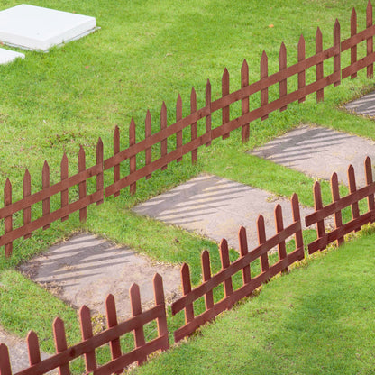 Pack of 12 Wooden Plant Border Fence Garden Fixed Picket Fence Brown
