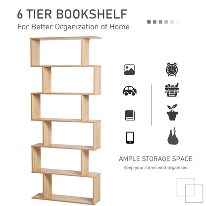Wooden Wood S Shape Storage Display 6 Shelves Room Divider Unit Chest Bookshelf Bookcase Cupboard Cabinet Home Office Furniture (Oak)
