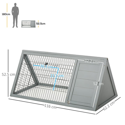 Wooden Rabbit Cage Small Animal Hutch w/ Outside Area - Grey