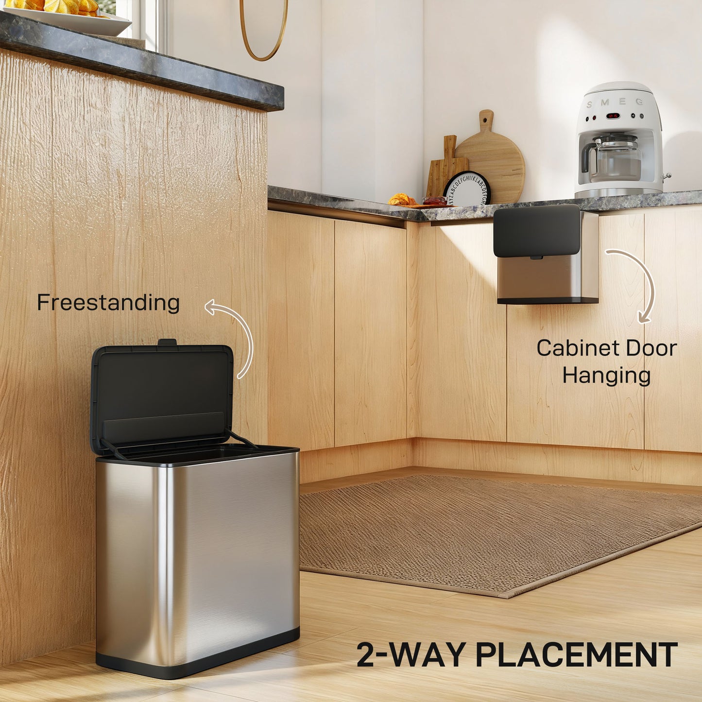 8L Hanging Kitchen Bin, Rubbish bin w/ Stay-Open Lid for Under Sink