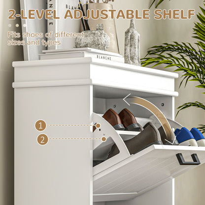 Slim Shoe Storage Cabinet with 2 Flip Drawers for Entryway, White