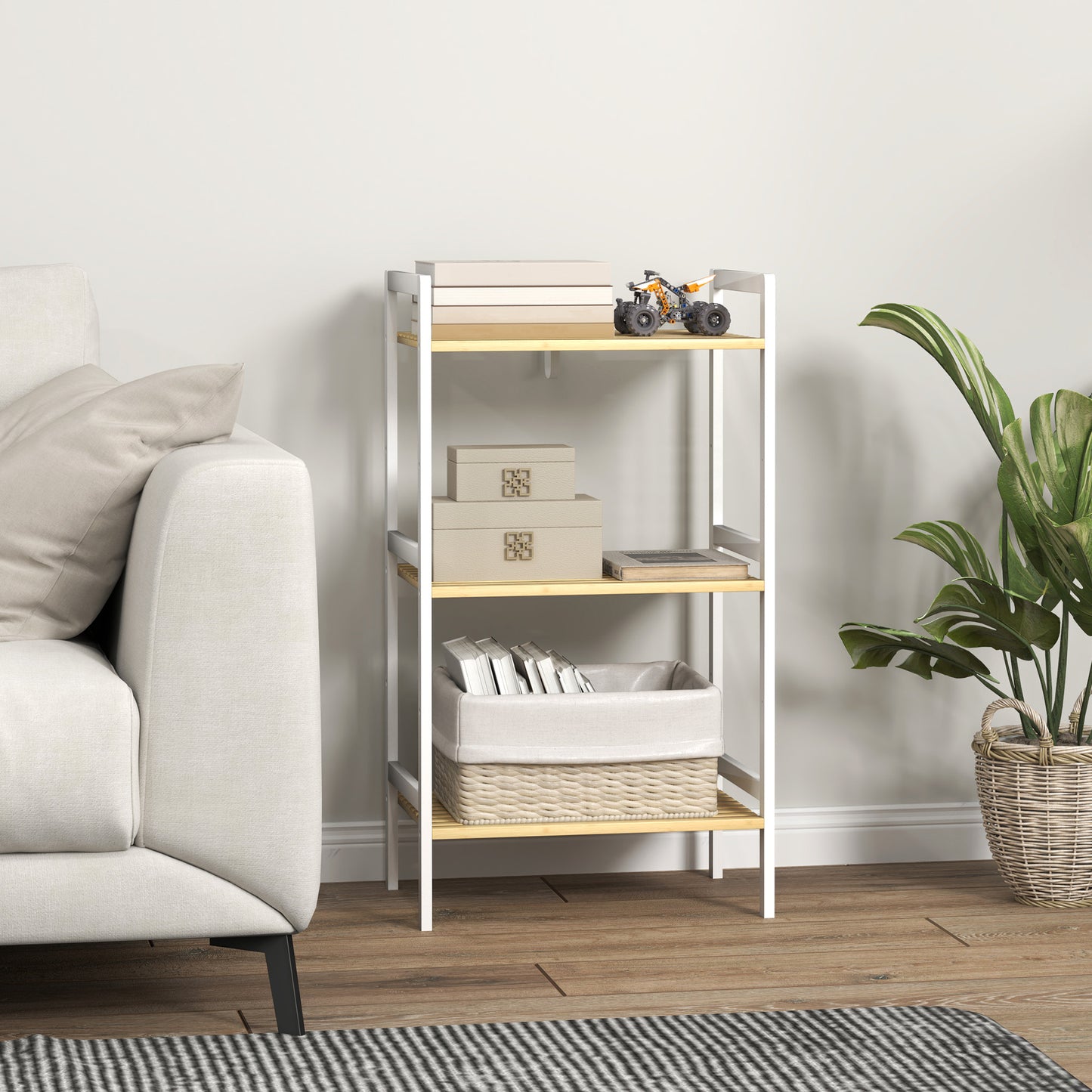 3-Tier Bamboo Bathroom Storage Shelf with Adjustable Rack, Natural