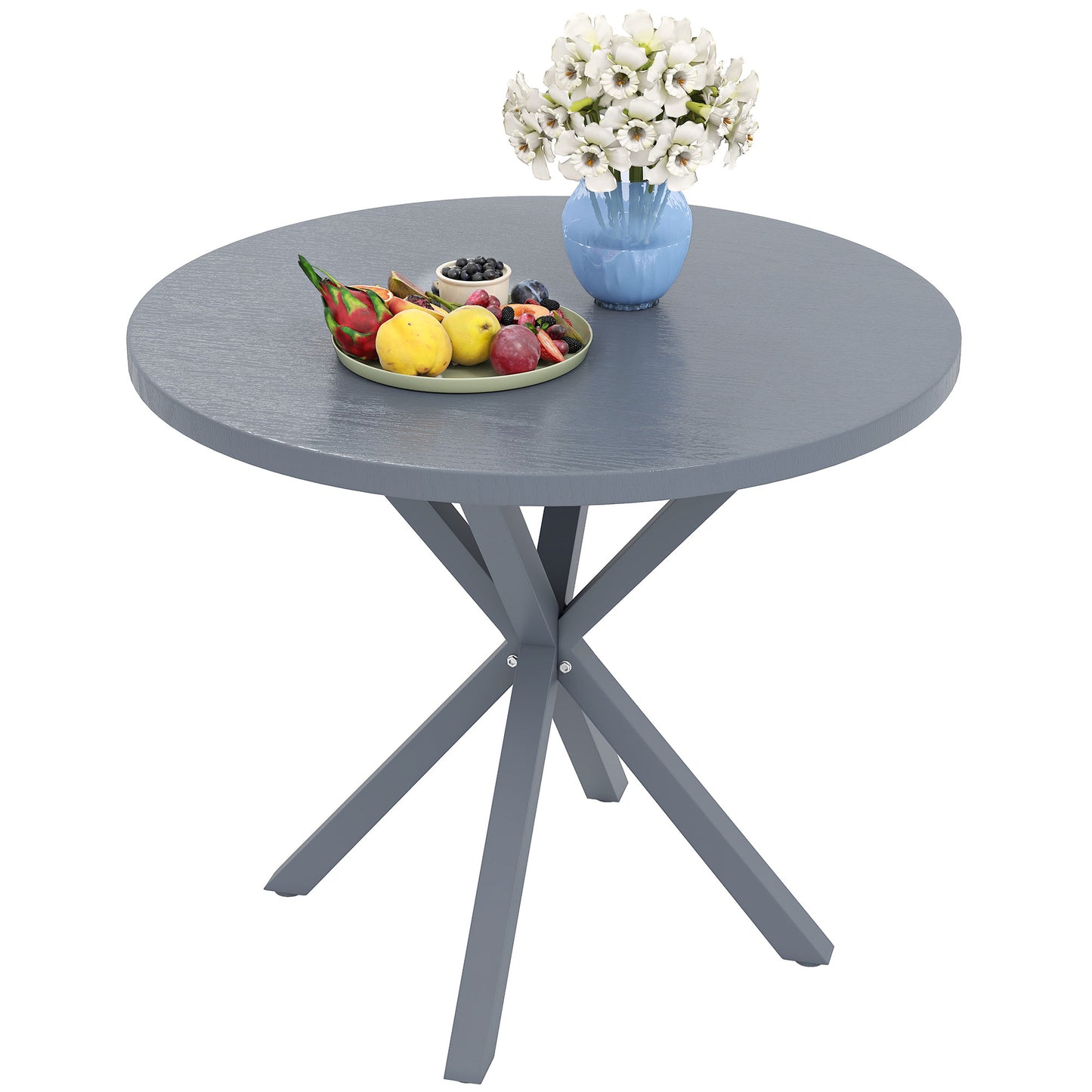 Garden Table with Steel Frame, Wood Effect Top, for Balcony, Deck