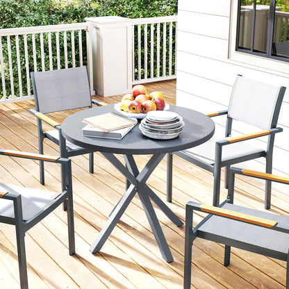 Garden Table with Steel Frame, Wood Effect Top, for Balcony, Deck