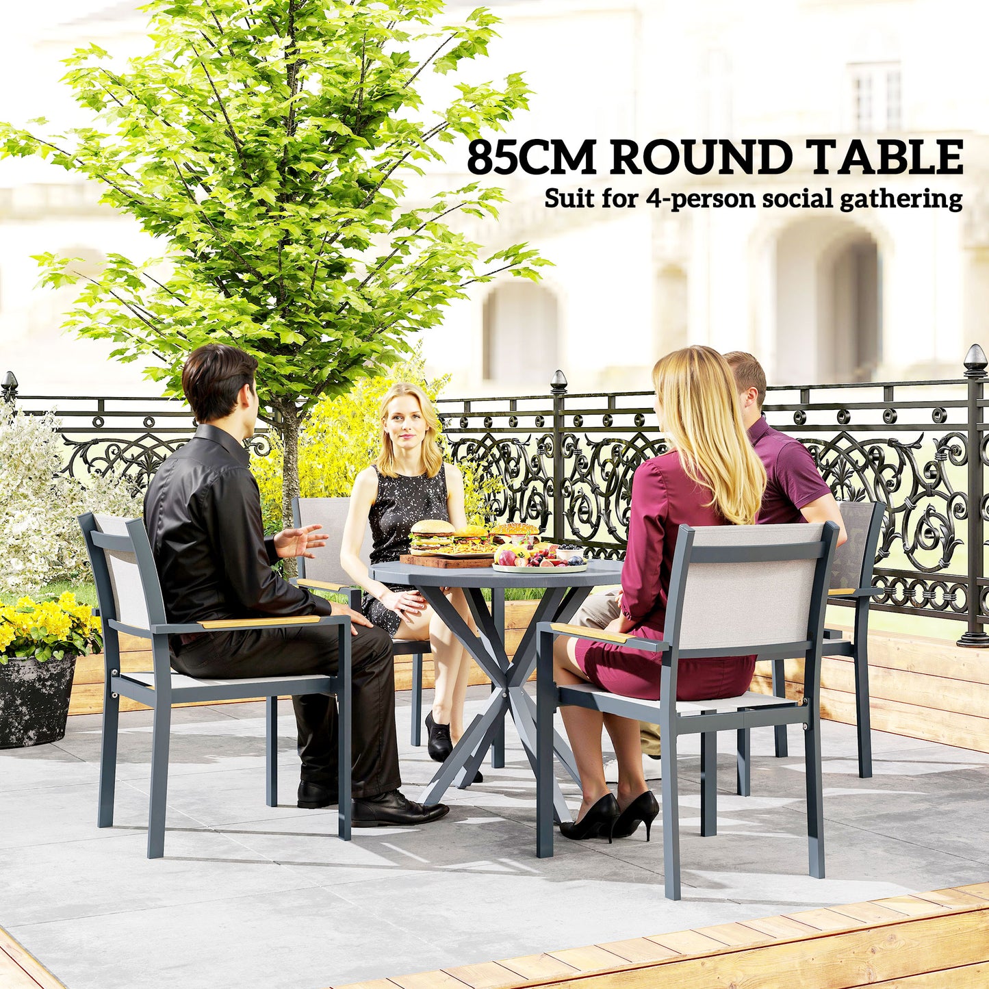 Garden Table with Steel Frame, Wood Effect Top, for Balcony, Deck