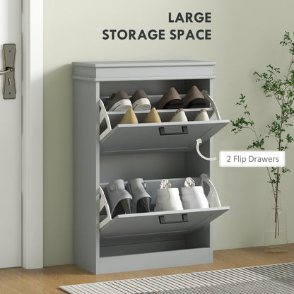 Slim Shoe Storage Cabinet with 2 Flip Drawers for Entryway, Grey