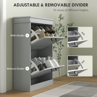 Slim Shoe Storage Cabinet with 2 Flip Drawers for Entryway, Grey