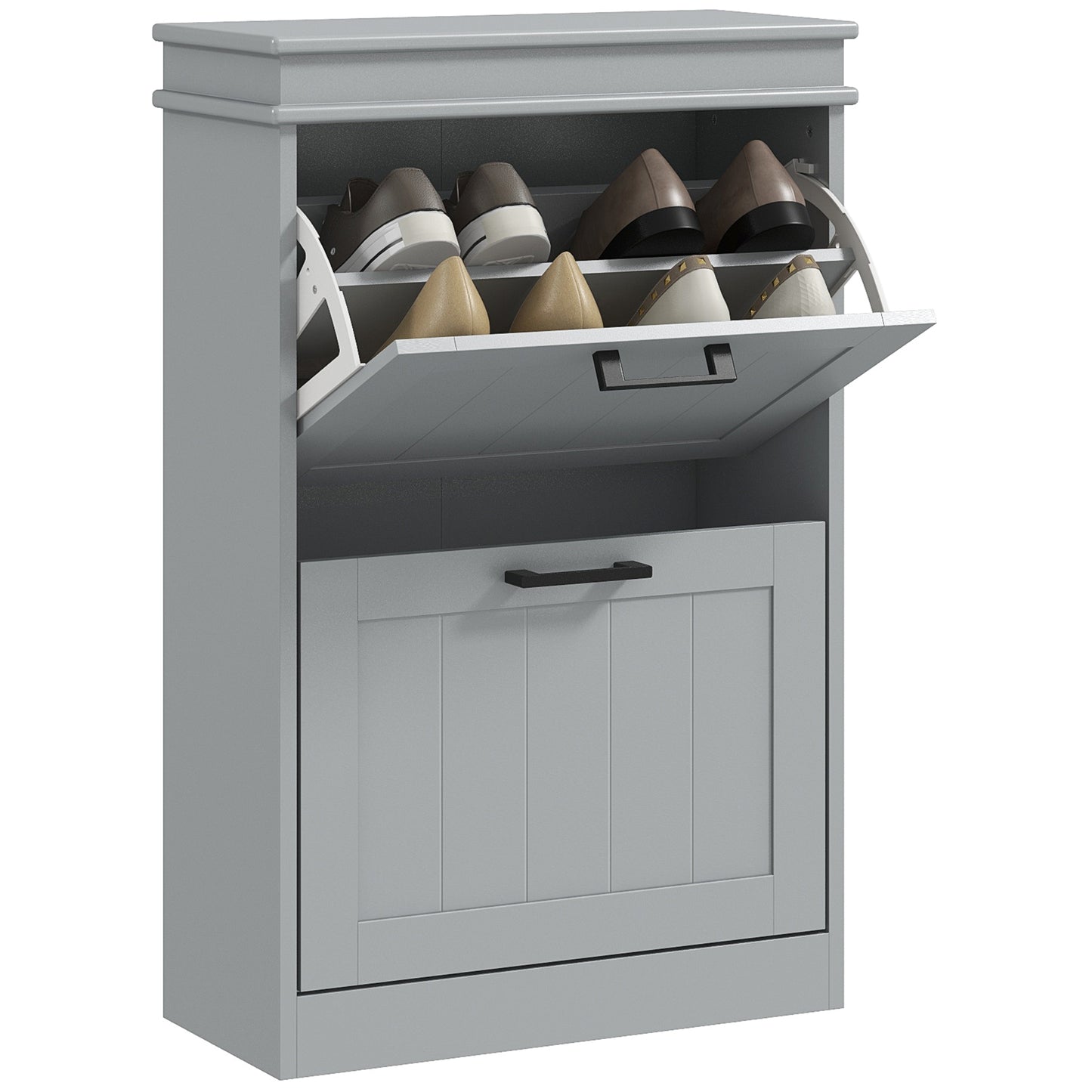 Slim Shoe Storage Cabinet with 2 Flip Drawers for Entryway, Grey