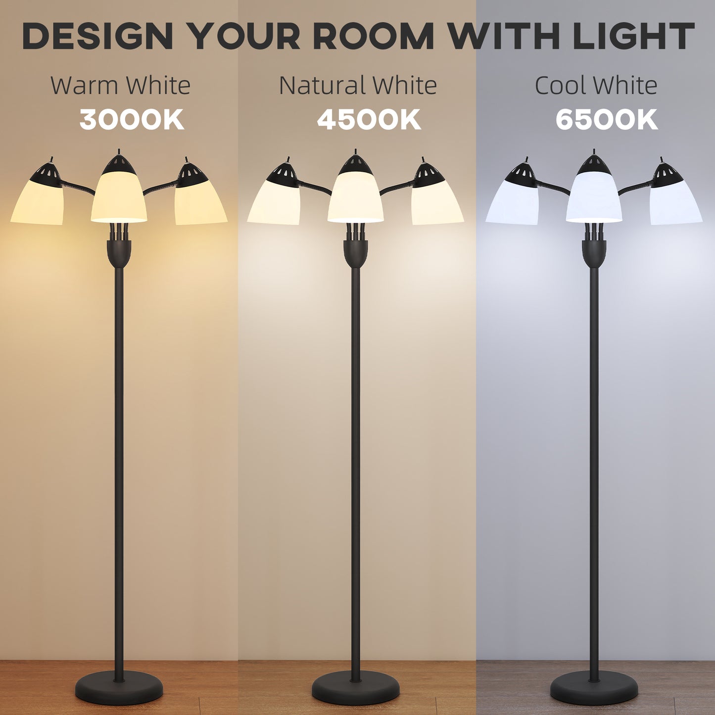 Arc Tree Floor Lamp with 3000K/4500K/6500K Colour Temperatures Black