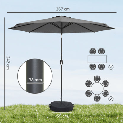 2.7 m Garden Parasol Umbrella with Cross Base, Sandbag, Light Grey