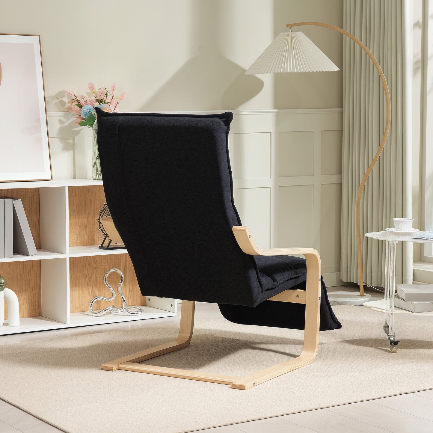 Birch Wood Lounge Chair for Living Room, Bedroom, Black