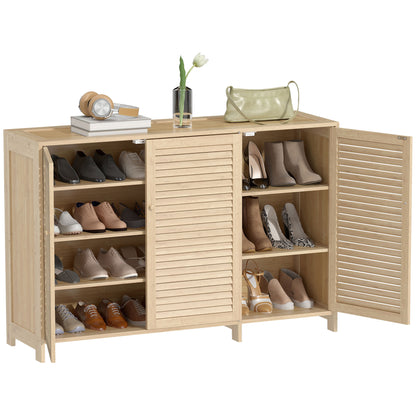 Bamboo Shoe Cabinet with Louvered Doors 18 Pairs Shoe Storage Cabinet