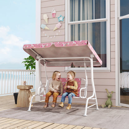 Kids 2-Seater Porch Swing with Seat Belts, Adjustable Canopy Pink