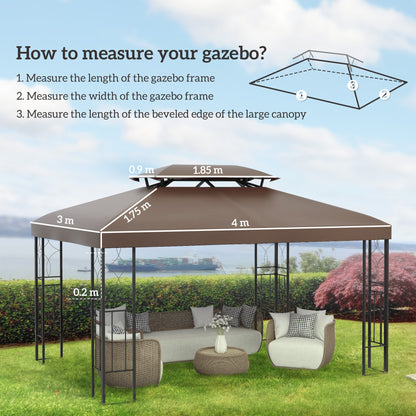 3x4m Gazebo Replacement Roof Canopy 2 Tier Top UV Cover Patio Brown