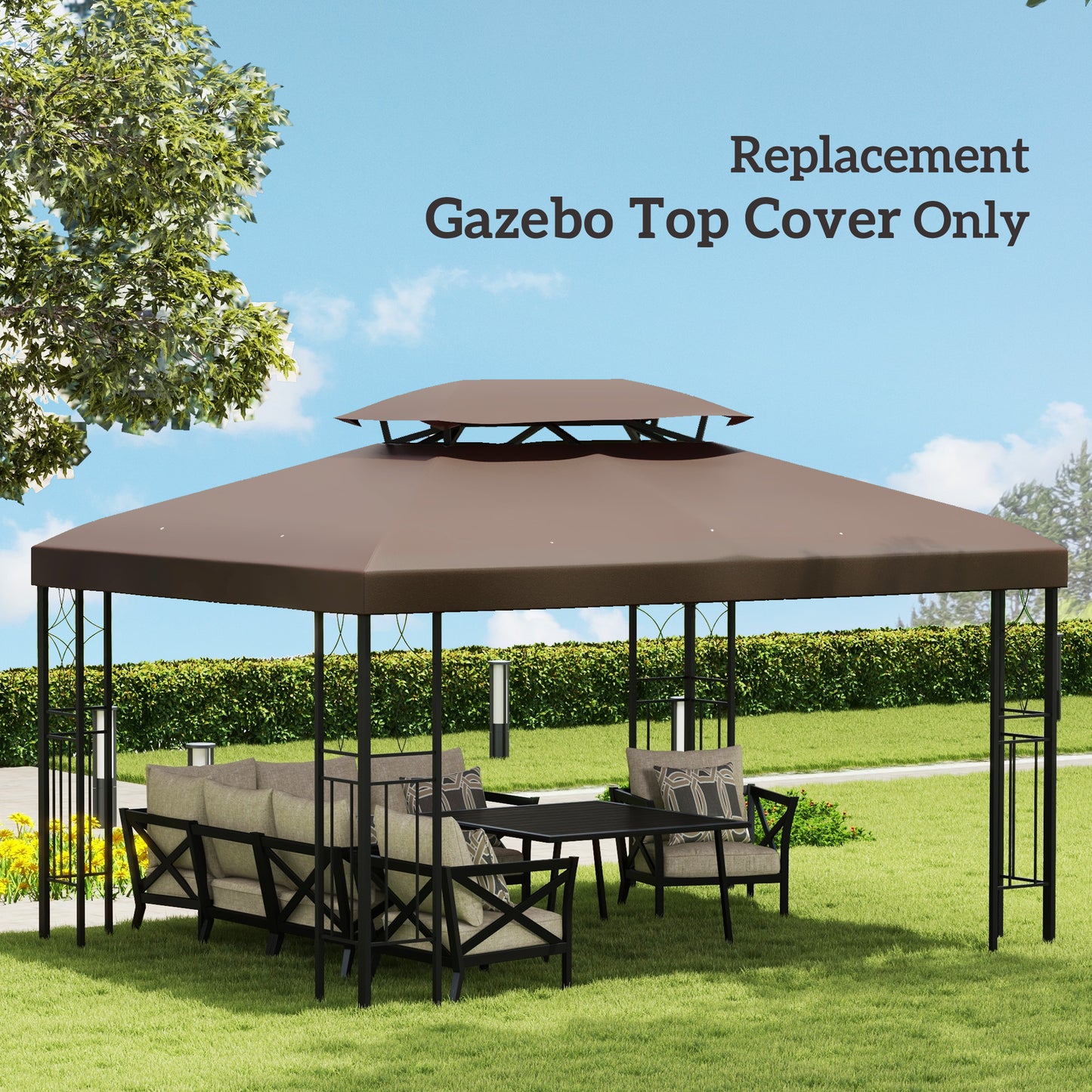 3x4m Gazebo Replacement Roof Canopy 2 Tier Top UV Cover Patio Brown