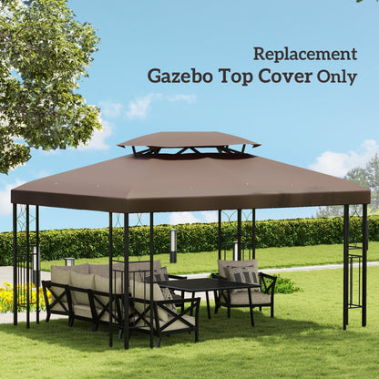 3x4m Gazebo Replacement Roof Canopy 2 Tier Top UV Cover Patio Brown