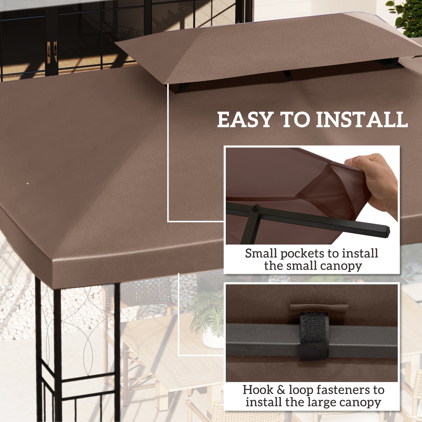 3x4m Gazebo Replacement Roof Canopy 2 Tier Top UV Cover Patio Brown
