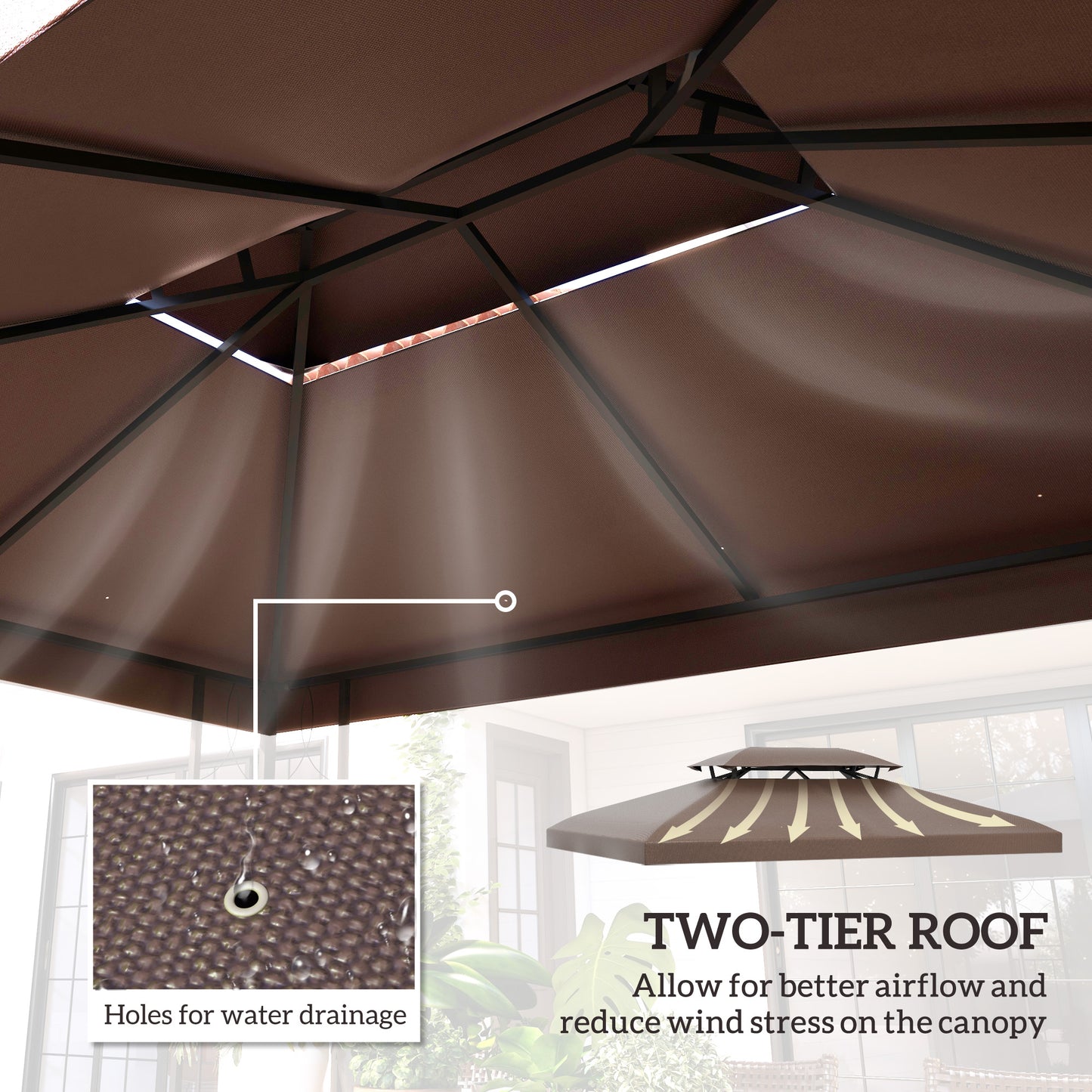3x4m Gazebo Replacement Roof Canopy 2 Tier Top UV Cover Patio Brown