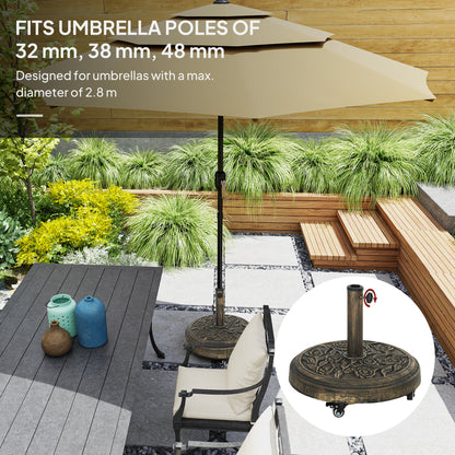 Parasol Base with Wheels, Floral Rose Pattern, Bronze