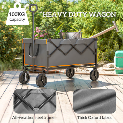 160L Folding Trolley Cart w/ Adjustable Handle, Grey and Orange