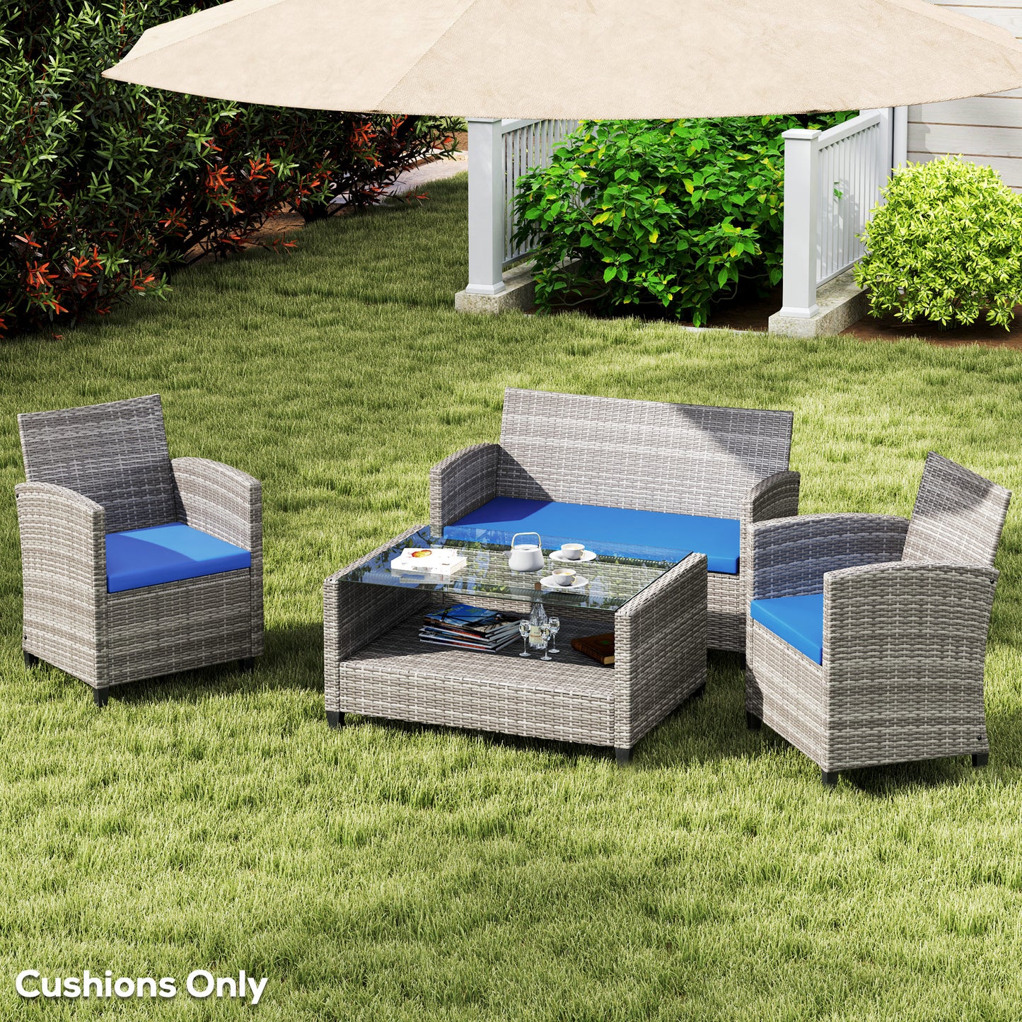 3PCs Rattan Garden Seat Cushions Pads for Patio Furniture Sky Blue