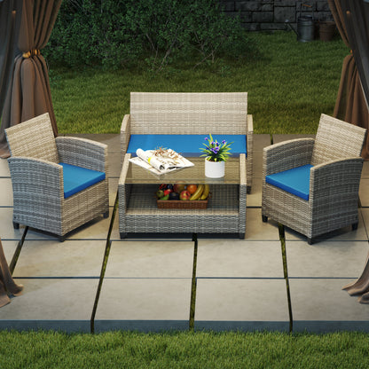 3PCs Rattan Garden Seat Cushions Pads for Patio Furniture Sky Blue