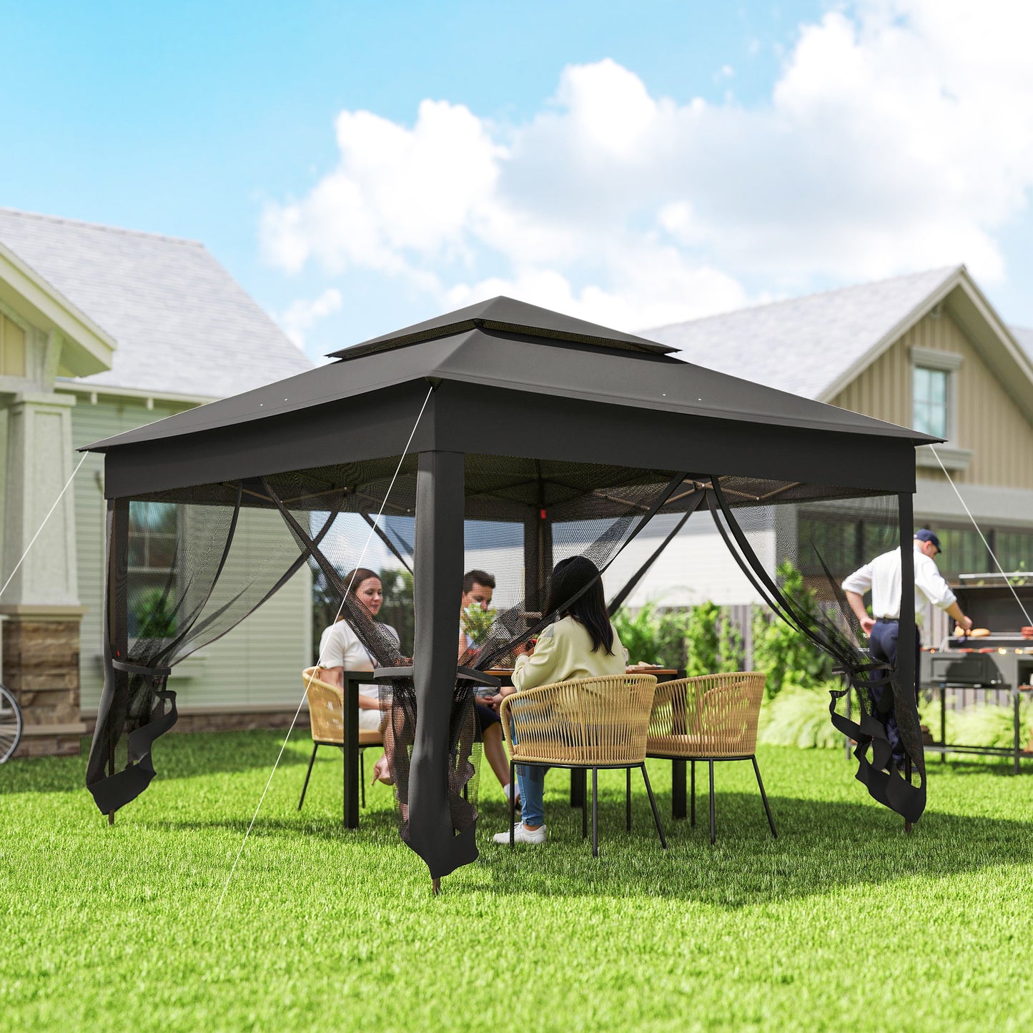 Garden Folding Tent Heavy Duty Pop Up Gazebo for Party Black