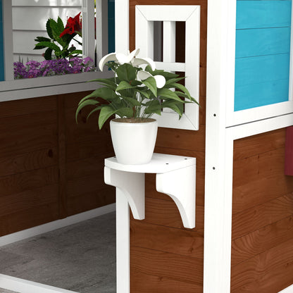 Wooden Playhouse with Doors, Wooden, Plant Pots for Kids - Dark Brown