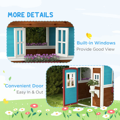 Wooden Playhouse with Doors, Wooden, Plant Pots for Kids - Dark Brown