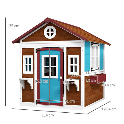 Wooden Playhouse with Doors, Wooden, Plant Pots for Kids - Dark Brown