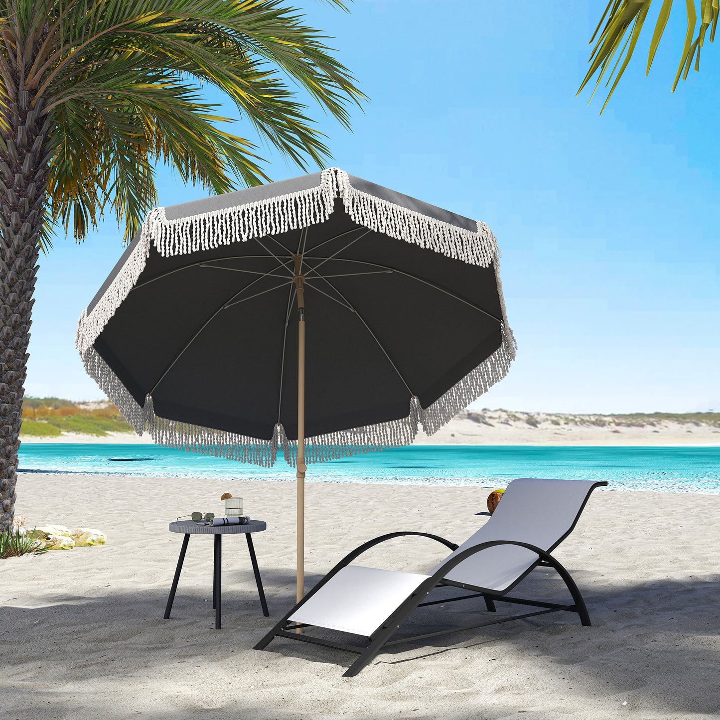 1.7 m Beach Umbrella, Adjustable Height Portable Parasol, Grey